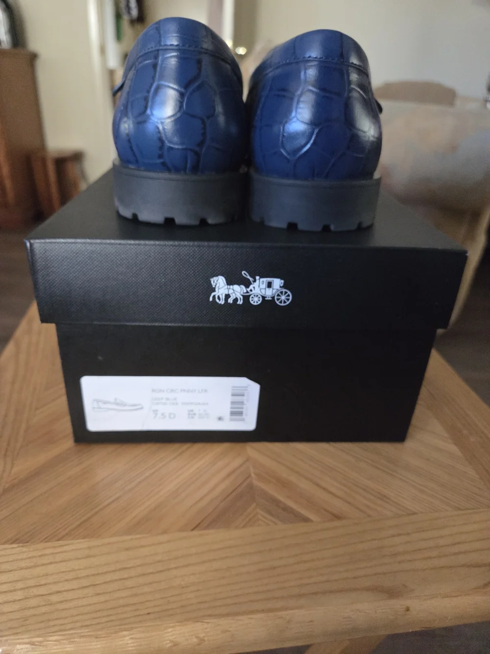 Deep Blue Croc-Embossed Coach Penny Loafers - Men